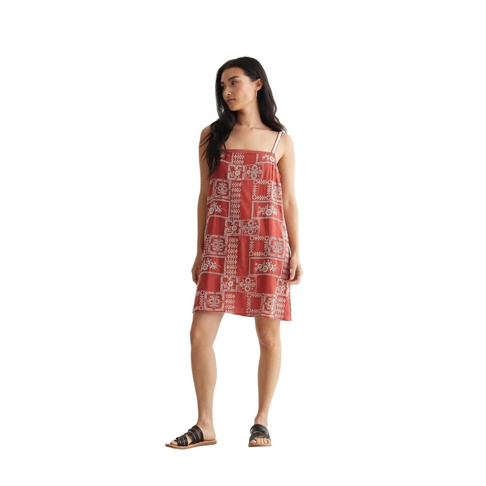 Lucky Brand Red Sleeveless Square Neck Embroidered Cami Dress size XLarge
